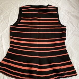 Ann Taylor Black & Coral Striped Sleeveless Knit Tank